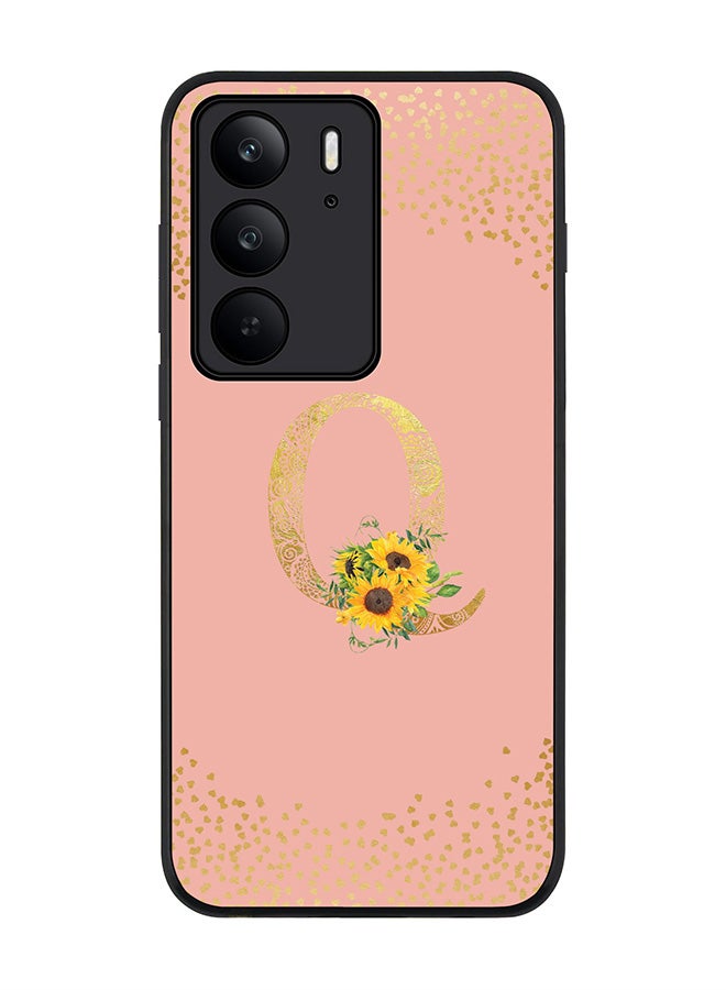 For Realme C75x / C75 4G Case,Slim fit Camera Protection, Shockproof Thin Phone cover  - Custom Floral Monogram - Q  (Rose Pink )